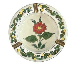 Vintage Ashtray Manousakis Keramik Rhodes Greece‎ Ceramic Floral Gold Handmade